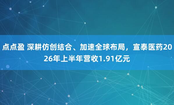 点点盈 深耕仿创结合、加速全球布局，宣泰医药2026年上半年营收1.91亿元
